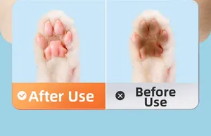 Before and after comparison showing clean and repaired pet paw pads using foam cleaner