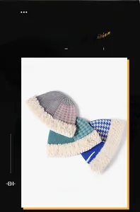 Detailed knit texture and faux fur trim of various patterned winter beanie hats