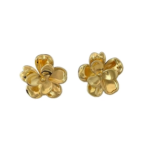 Elegant gold flower stud earrings with minimalist five-petal design and polished finish