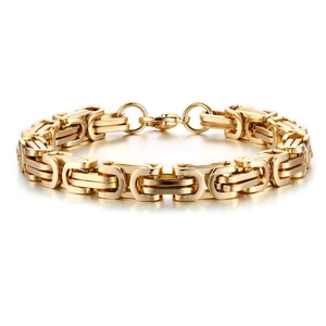 Poliertes goldenes Byzantinisches Titanstahl-Kettenarmband mit Karabinerverschluss für Herren