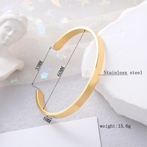 Minimalist C-shaped open cuff bangle in rose gold stainless steel 60mm diameter