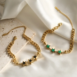 Star Charm Bracelet Stainless Steel Gold Plated Mixed Chain Pentagram Vintage Fashion Jewelry For Women Elegant