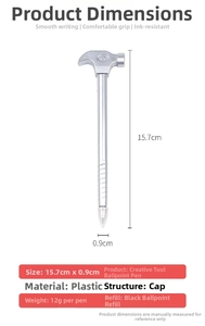 Detail view of tool-shaped ballpoint pen dimensions measuring 15.7cm in length