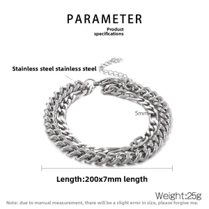 Detailed view of stainless steel double chain bracelet showing 200x7mm dimensions