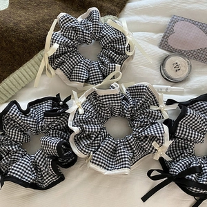 Λαστιχάκι Μαλλιών Gingham Καρό Με Φιόγκο Και Πέρλα Γλυκό Vintage Κορεατικό Στυλ Για Γυναίκες