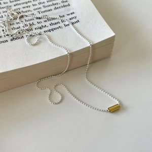 925 Sterling Silver Necklace Cylinder Tube Pendant Minimalist Two Tone Ball Chain Choker Jewelry For Women Elegant