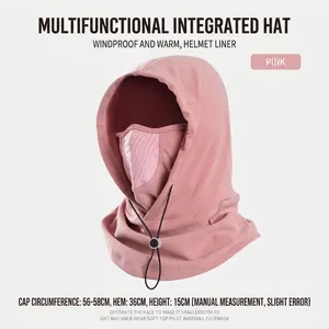 Pink fleece windproof balaclava hood and neck warmer for winter outdoor cycling