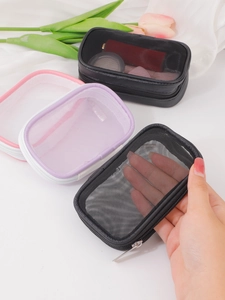 Detailed view of lightweight mesh makeup pouches showing fine texture and semi-transparency