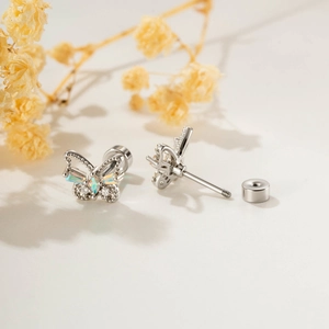 Elegant butterfly stud earrings with colorful zircon stones and screw back closures