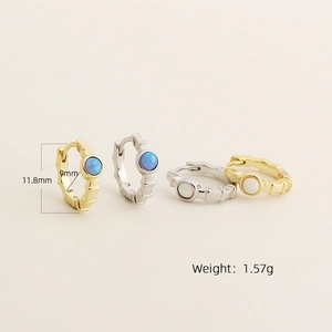Elegant S925 silver hoop earrings with blue and white opal, size 11.8mm x 9mm