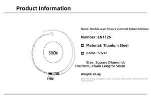 Detailed size specifications for the silver titanium steel double-layer cubic zirconia necklace