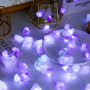 Natural purple amethyst raw stone crystal string lights for cozy home decoration