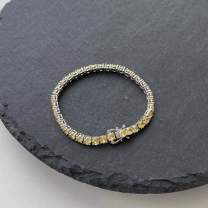 Luxurious S925 silver tennis bracelet with brilliant round-cut yellow zircon stones