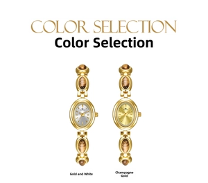 Detailed comparison of gold-toned watches with tiger eye stones and colorful oval dials