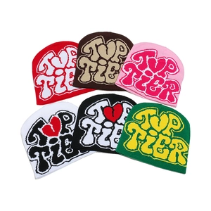 Bonnet En Tricot Acrylique Hiver Chaud Top Tier Lettres Jacquard Motif Coeur Hip Hop Streetwear Y2K Couvre-chef