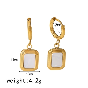 Minimalist 18K gold stainless steel geometric rectangular earrings with white inlay