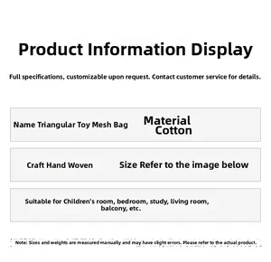 Detail specifications of handmade woven cotton triangle hammock for plush toy storage