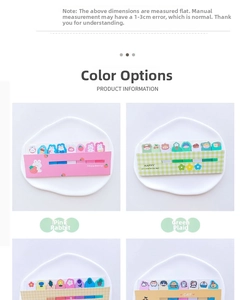Detailed view of colorful cartoon sticky notes in a decorative ceramic tray for journaling
