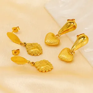 Boucles D'oreilles Pendantes Coeur Acier Inoxydable Plaqué Or 18K Vintage Luxe Bijoux Pour Femmes