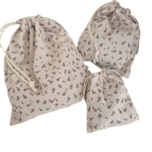 3-pack floral corduroy drawstring bags in small medium and large sizes for travel storage