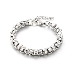Fashionable stainless steel pearl link chain bracelet with lobster clasp and extender
