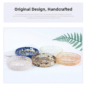 Set of 5 handmade resin coasters with colorful natural crystal stones and gold foil details