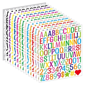 Close-up of colorful 1-inch vinyl letter and number stickers for DIY crafts and labeling