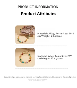 Detail of colorful oval resin stones set in ethnic style alloy necklace and bracelet