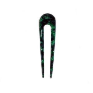 Minimalist green marble pattern U-shaped hair fork accessory for elegant buns