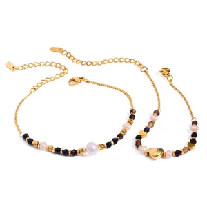 Stainless Steel Bracelet 18K Gold Plated Freshwater Pearl Natural Stone Minimalist Bohemian Jewelry For Women