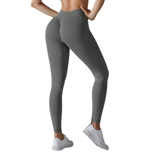 Nahtlose graue Yoga-Leggings mit hoher Taille und Push-up-Effekt für das Fitnesstraining