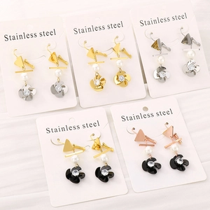 Stainless Steel Shell Artificial Pearl Drop Earrings For Women Flower Spiral Dangle Geometric Zircon Fashion Jewelry