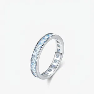 Bague Éternité En Argent Sterling 925 Avec Zircon Carré Bleu Clair Simple Élégant Mode Pour Femmes Bijoux