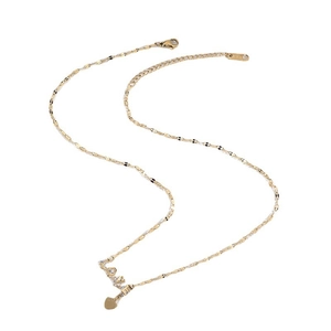 Golden LOVE titanium steel necklace with zircon heart pendant and 18K adjustable chain