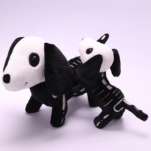 Plush Halloween skeleton dachshund dogs in black and white with bone pattern design
