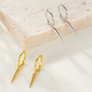 Elegant S925 sterling silver drop earrings with cone studs in gold and silver finish