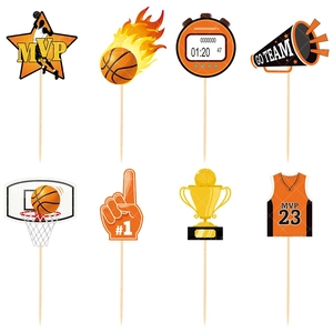 Lot de 8 décorations de gâteau basket-ball avec étoiles MVP et ballons enflammés
