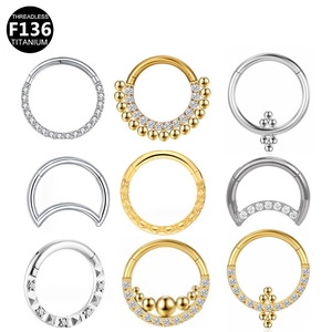 F136 Titanium Hinged Clicker Nose Ring With Zircon Rhinestone Body Piercing Jewelry For Septum Daith Helix