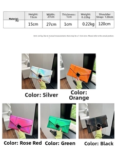 Tabella delle taglie e selezione colori per pochette a busta con motivo serpente in 5 colori