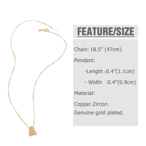 Detailed size chart for gold-plated letter A necklace with copper and zircon material