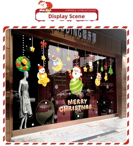 Detail of Santa Claus and snowman static window stickers for Christmas glass decoration