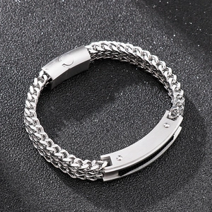 Detail of silver stainless steel square chain bracelet for men with magnetic clasp