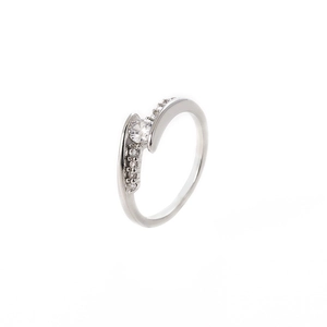 Elegant wave silver ring featuring round cubic zirconia stone with diamond accents for women