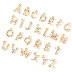 Gold plated alloy A-Z alphabet pendants with rhinestones for DIY jewelry making