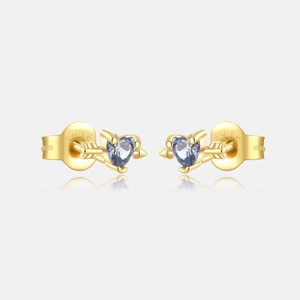 925 Sterling Silver Cupid's Arrow Heart Stud Earrings For Women 18K Gold Plated Rhinestone Small Heart Earrings Jewelry