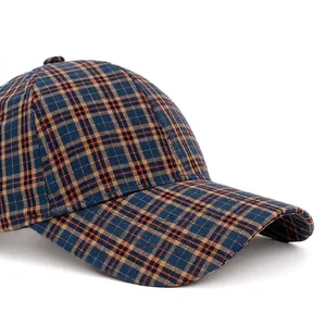 Karo-Baseballcap in Marineblau und Orange mit verstellbarem gebogenem Schirm für Damen