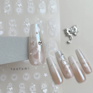 Pearlescent pink gradient coffin nails with butterfly and star stickers nail art set