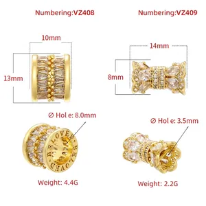 Gold plated bead charms with micro-set cubic zirconia for DIY jewelry making