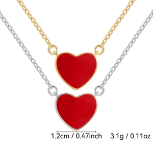 Minimalist heart pendant necklace in gold and silver finish with red enamel color change