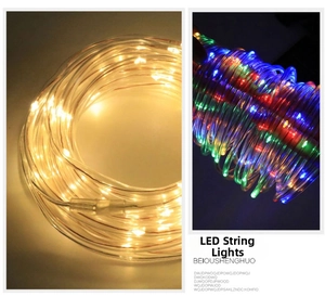 Close-up of waterproof solar LED tube lights in warm white and multi-color options